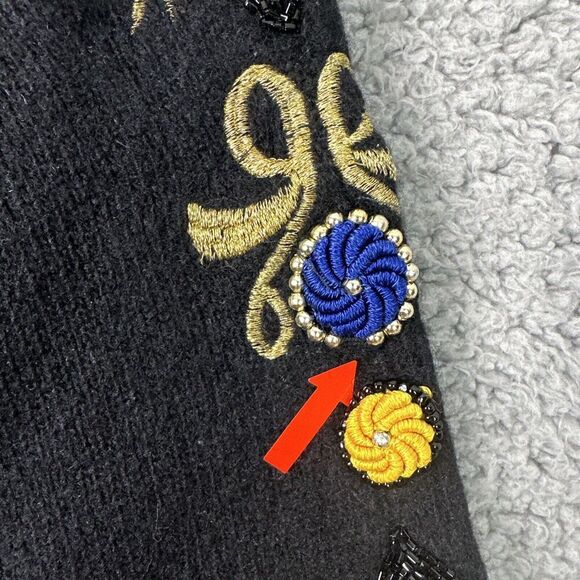 VTG  80s La Mittini Wool Angora Sweater L Black Floral Embroidered Beaded Retro - Picture 10 of 13